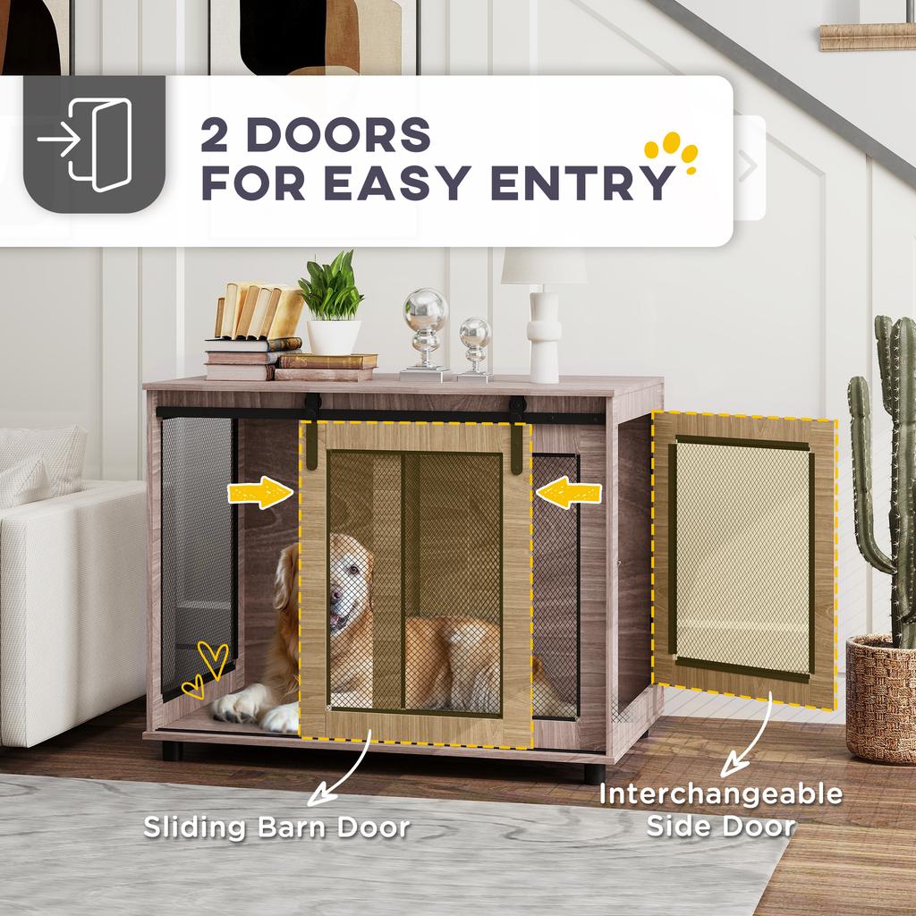 Dog Crate Furniture With Sliding Door For Large Dogs Walnut Brown