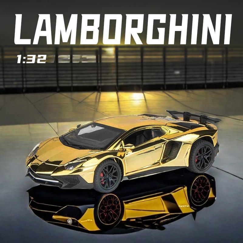 1:32 Гальванизированная модель суперкара Lamborghini SVJ LP750 со звуком и светом, детская литая игрушечная машинка, миниатюрная, на Рождество