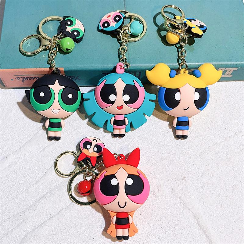 Брелок для ключей Powerpuff, сумка, подвеска, ПВХ, подарок, мультяшные девушки, милые аксессуары для кукол