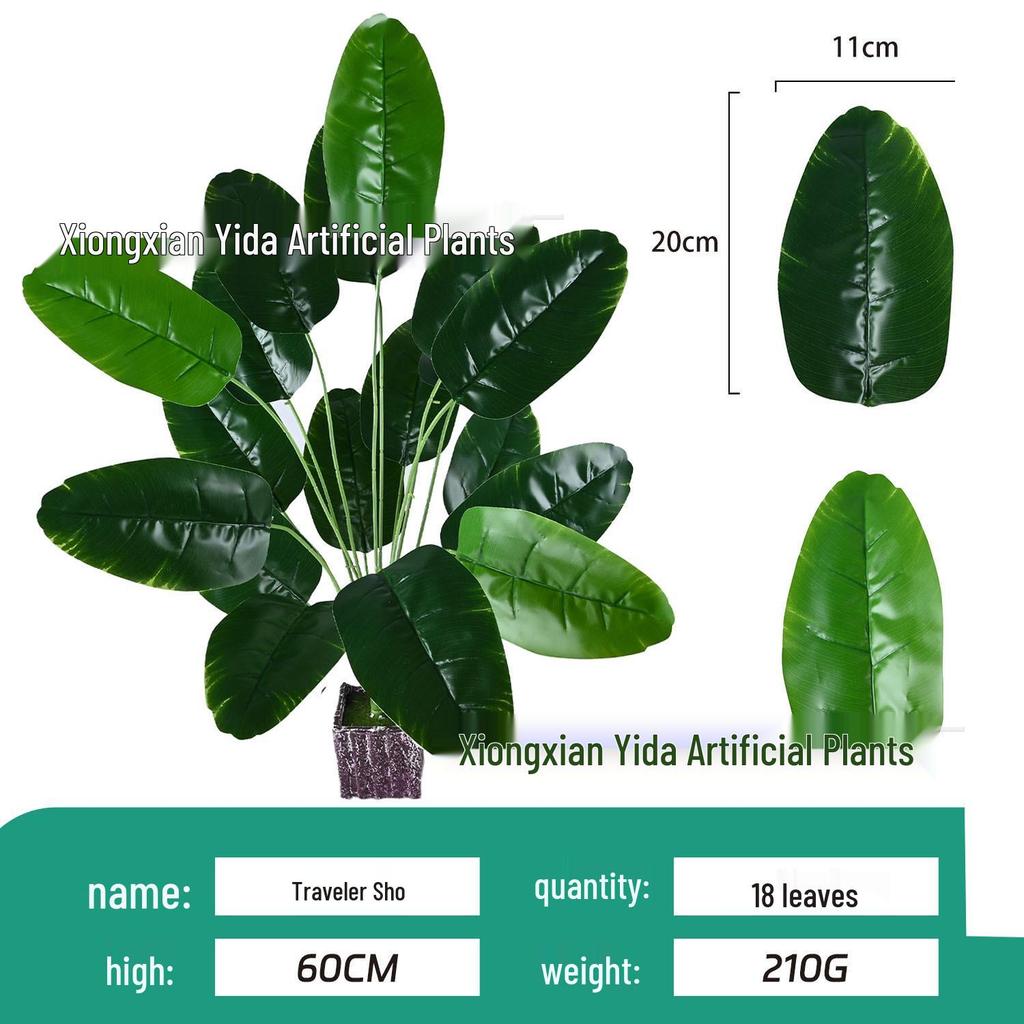 Artificial Green Plant Arrangement with 18 Leaves for Scenic Décor in Hotels and Malls