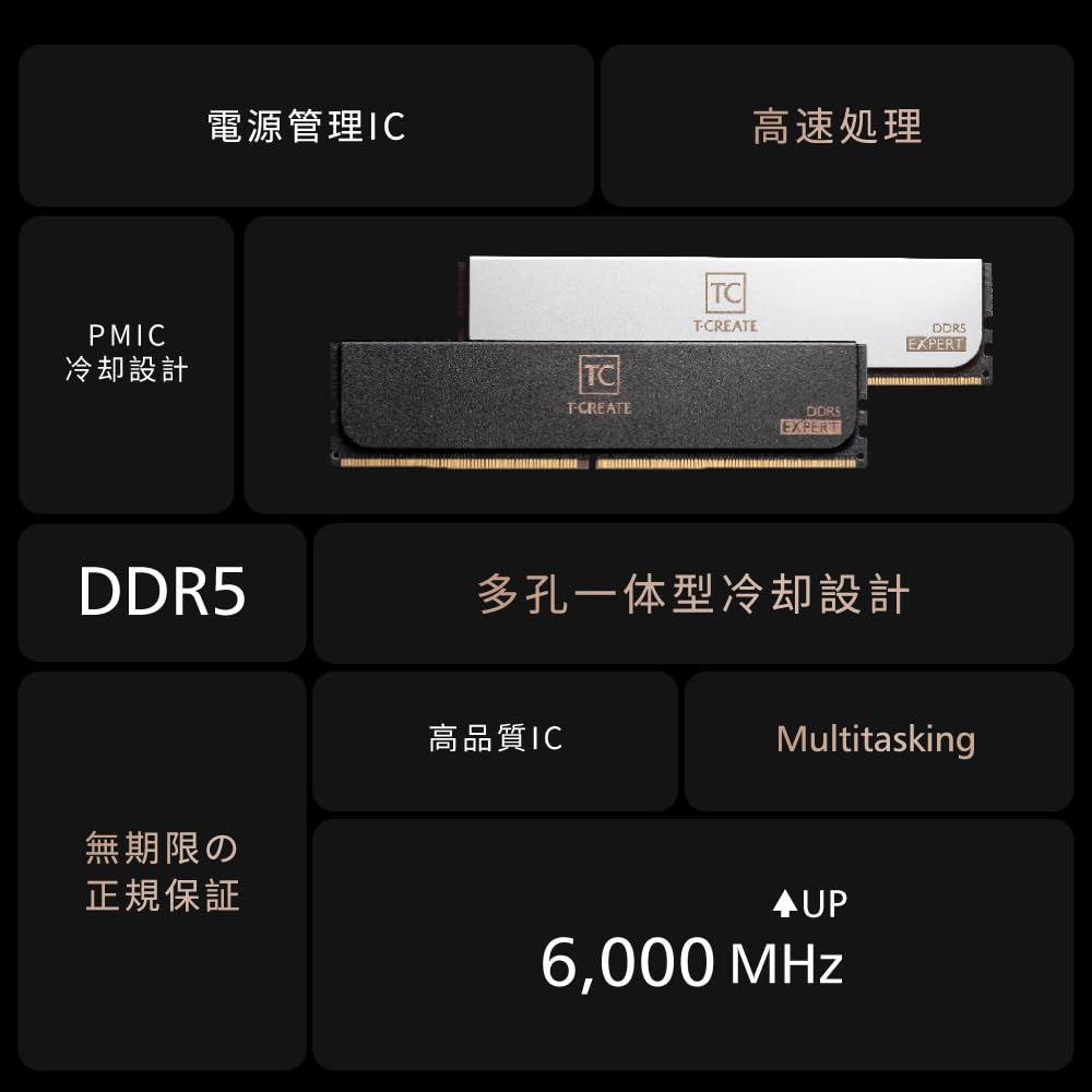 Team DDR5 6000МГц 16 ГБ x 2 EXPERT Черный CL30 Настольная память Высокоскоростной тип Оригинальный продукт Неограниченная гарантия в Японии CTCED532G6000HC30DC01