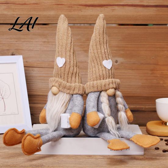 Soft Waxy Fabric Holiday Dolls Christmas Gnome Plush Decoration with Long Legs Faceless Handmade Nordic Style Ornaments Doll Figurines Sitting