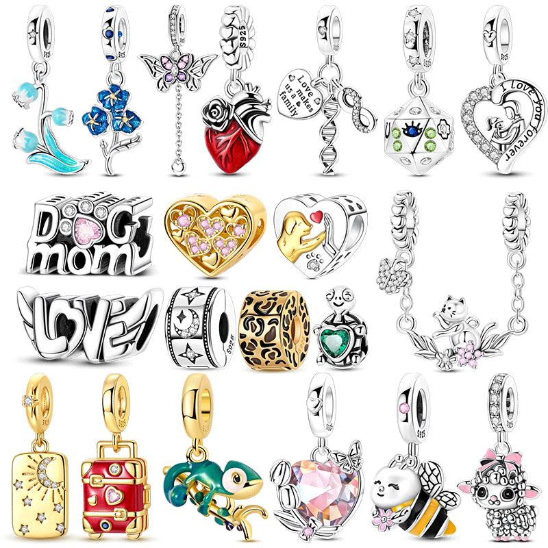 Медные Шармы Хамелеон Бусина Цирконий Золотистый Любовь Мама Подарок Милые Подвески Питомцы Подходят для Оригинального Браслета DIY Ювелирные Изделия