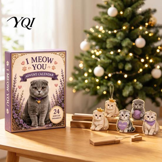 Decorative Retro Gift Box Cat Advent Calendar 2026, 24 Days 2D Acrylic Christmas Ornaments Countdown Calendar, Lover Ideas Collectible Cute