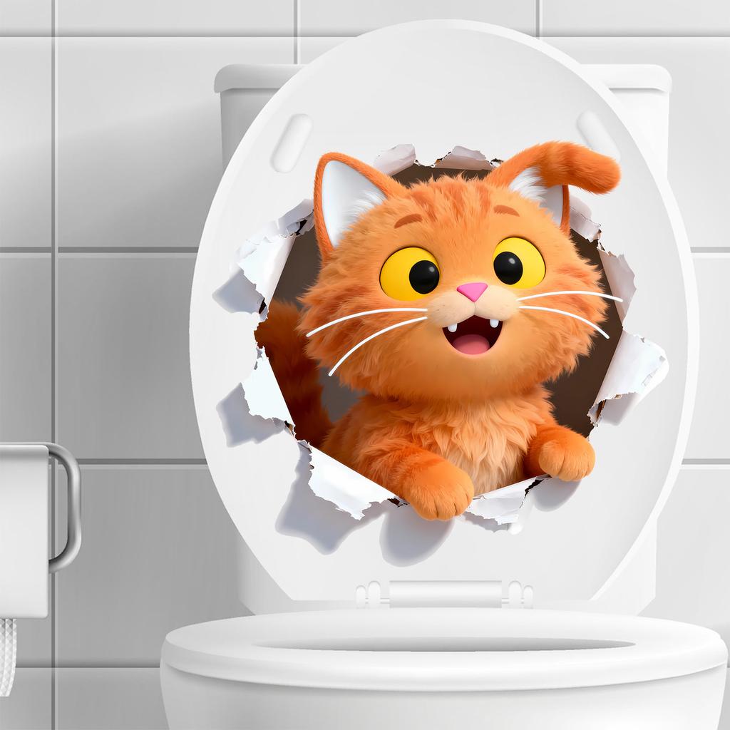 3D Стикер-туалет для кошек 'Разбитая стена', самоклеящийся, съемный, для ванной комнаты, домашнего декора