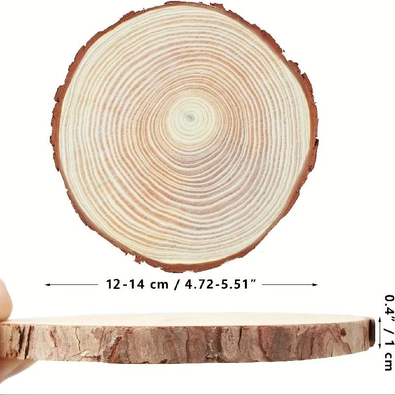 10Pcs 12-14CM Natural Pine Round Unfinished Wood Slices Circles With Tree Bark Log Discs DIY Crafts Wedding Party Painting