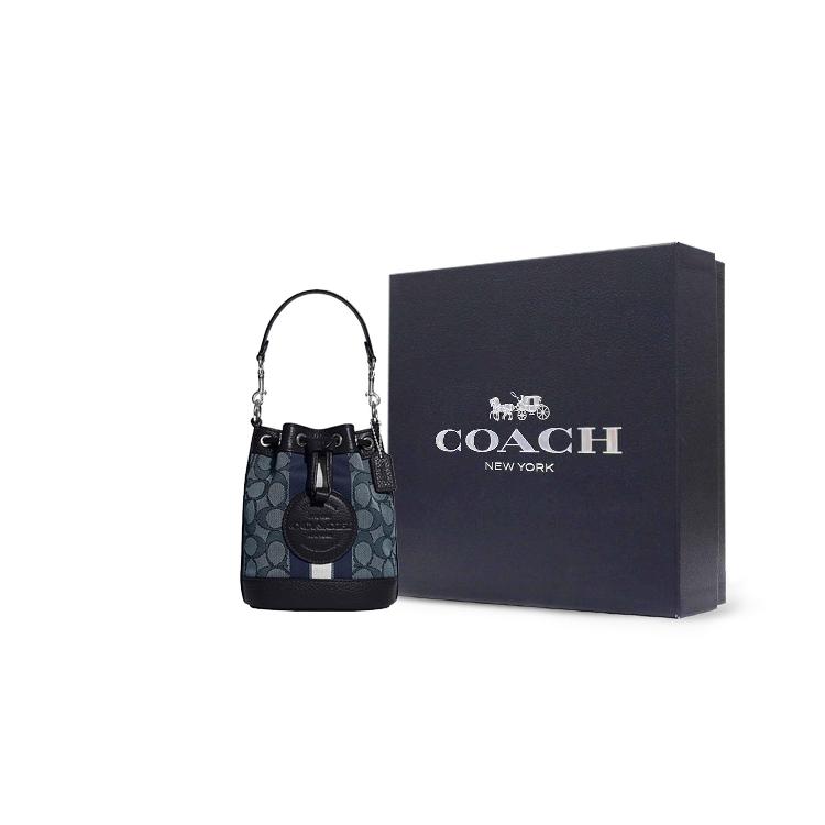 New COACH Dempsey Fabric With Cow Leather Bucket Bag Handbag Shoulder Bag Crossbody Bag Small Size Women's Midnight Blue C8322-SVVGD