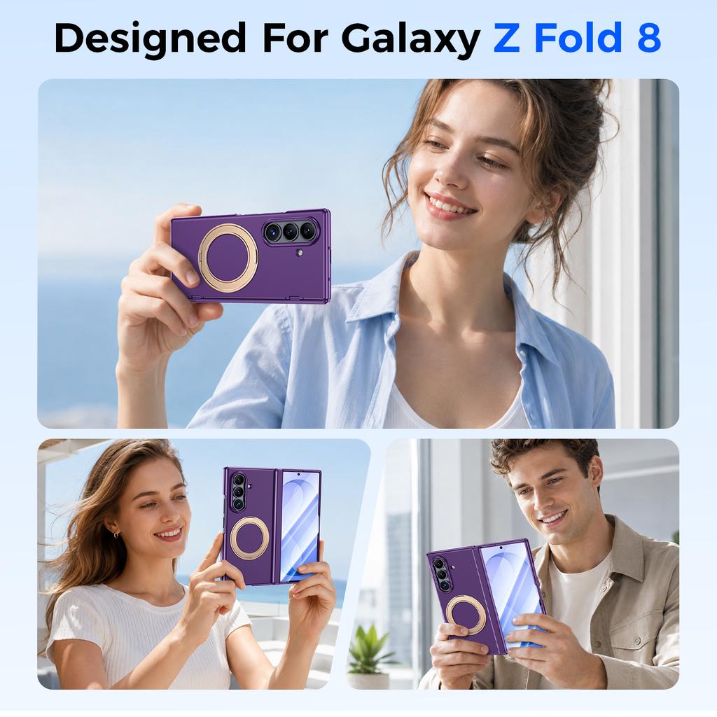 Защитный чехол Samsung Galaxy Z Fold 8 Ultra со встроенной защитой экрана, магнитным кольцом и амортизацией - Фиолетовый