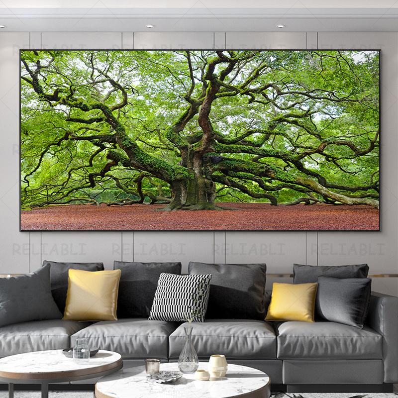Landscape Pictures Green Tree Canvas Painting Forest Posters and Prints Wall Art Giant Trees Pictures for Living Room Home Decor