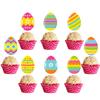 12/24pcs Colorful Easter Eggs Cupcake Toppers Spring Eggs Paper Cake Picks Easter Day Cake Decorations Easter Theme Supplies