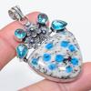 Natural K2 Blue Azurite, Topaz 925 Sterling Silver Jewelry Pendant 2.36" v0B84