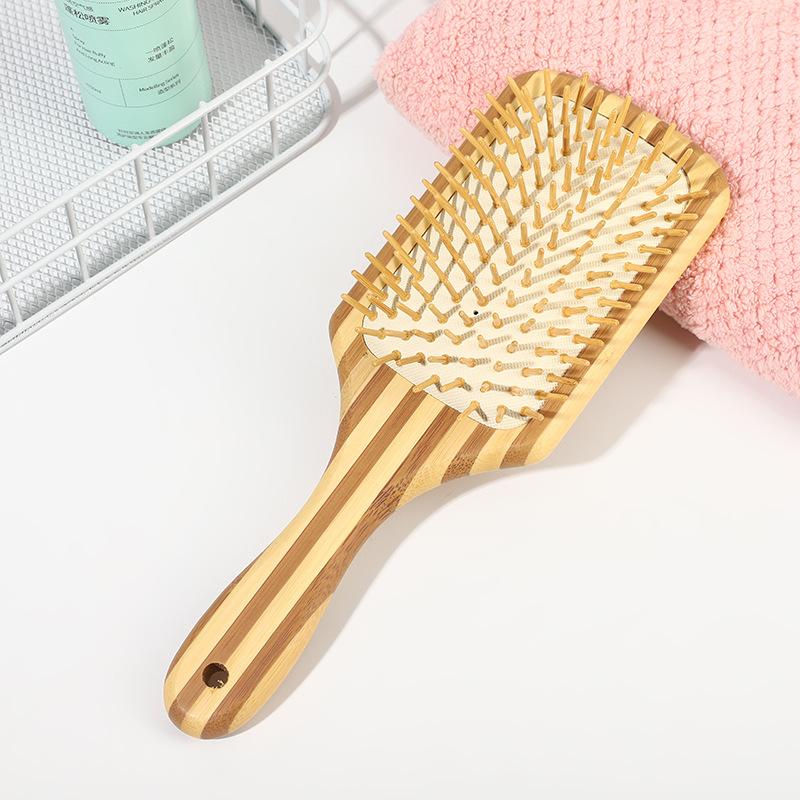 Professional Oval-shaped Natural Bamboo Hairbrush Anti-Static Airbag Scalp Massage Brush with Cushion Pin Paddle Detangling Comb