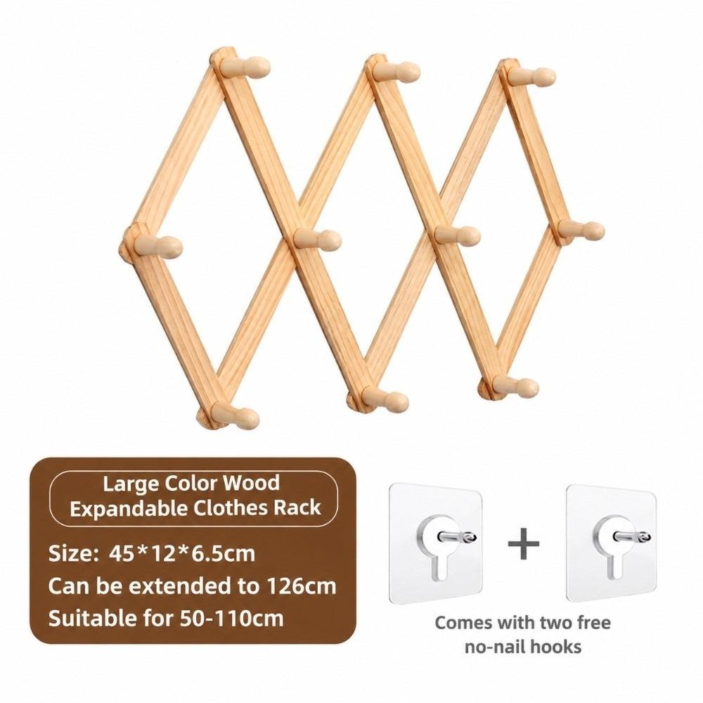 Wood Folding Wall Hanger Adjustable Width Expandable Clothes Hanger Coat Hanging