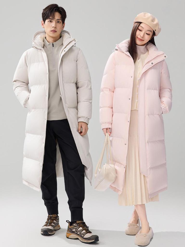 Унисекс утепленная куртка-пуховик средней длины с капюшоном из белого утиного пуха для защиты от холода