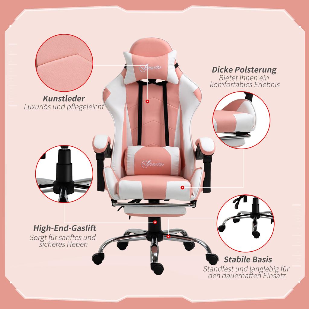 Gaming Chair Ergonomic Office Chair with Headrest, Massage Lumbar Cushion, Footrest, Rotating Gamer Chair PC Chair with Connected Armrests