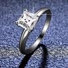 Fashion Real Moissanite Diamond Four Prong Square Ring Pure S925 Sterling Silver for Women Fine Jewelry Wedding Gift