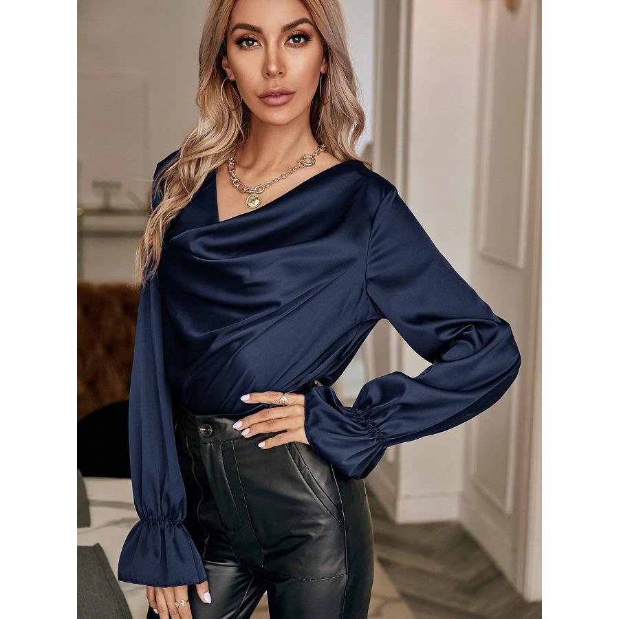 Elegant Blouses & Shirts Temperament In Early Spring Silk Pullover Pile Collar Straight Tube Women's Shirt