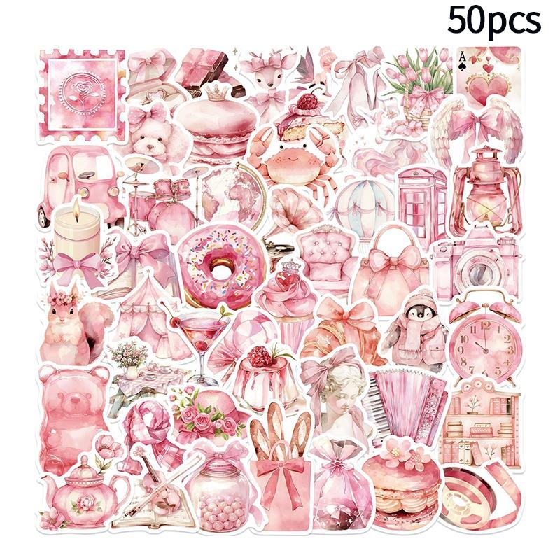 50 шт. Розовые эстетичные наклейки для девочек, для скрапбукинга, ноутбука, багажа, телефона, планшета, забавные канцелярские наклейки