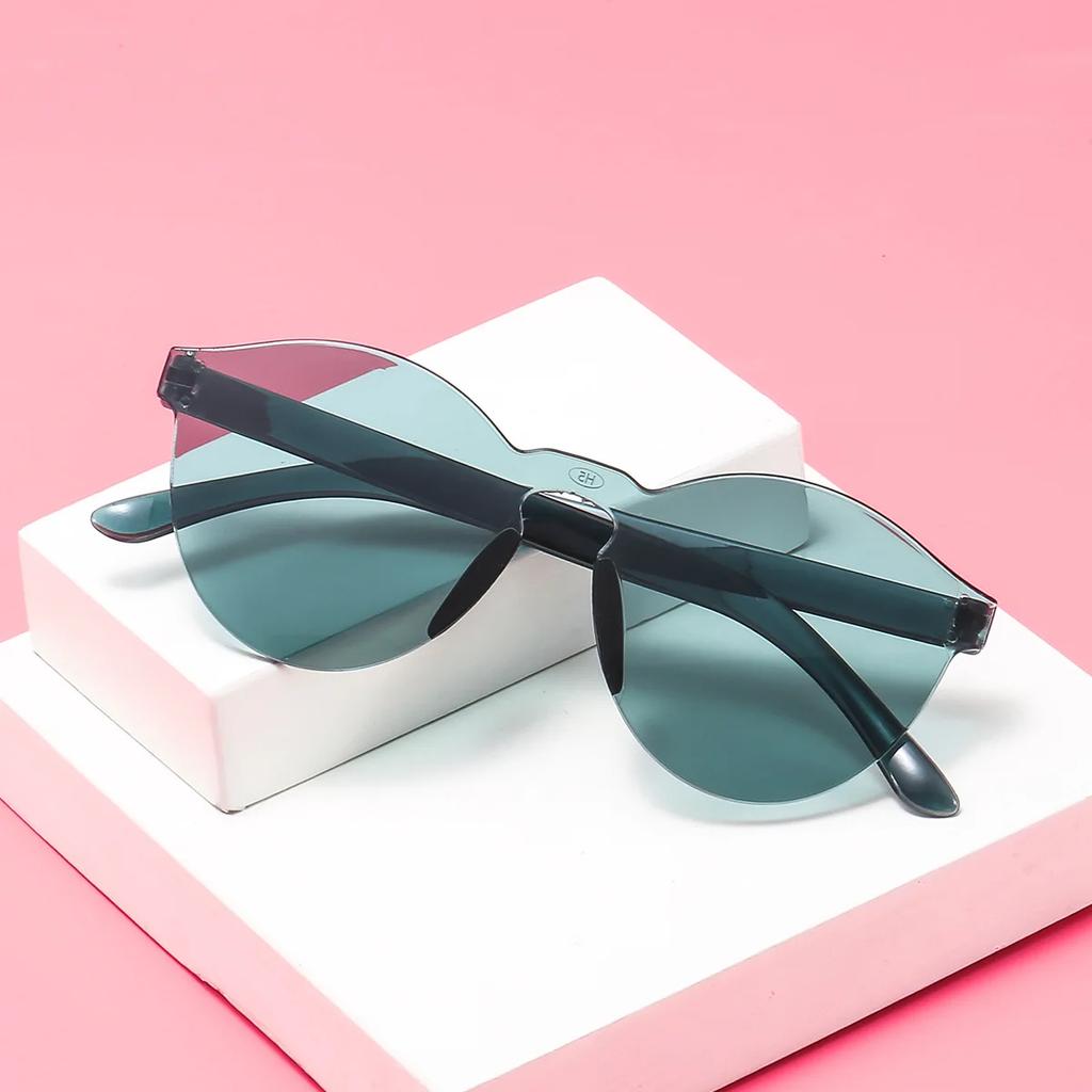 Новые модные безободковые прозрачные солнцезащитные очки UV400 овальные без оправы солнцезащитные очки винтажные красные розовые синие желтые оранжевые очки