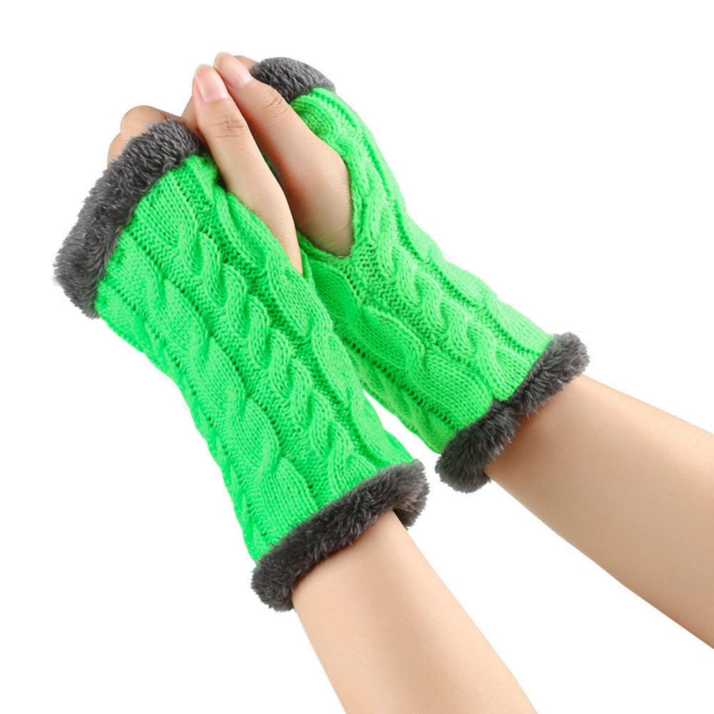 Women's Winter Warm Wool Gloves, Fingerless Twisted Knit Color Short Gloves