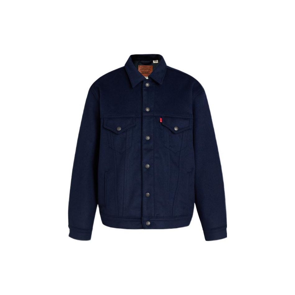 Levis Однотонная Однобортная Куртка из Денима Приталенного Кроя с Воротником и Нагрудным Карманом Мужские куртки Темно-синий A1972-0000