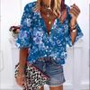 2023 Summer Autumn New Fashion Women's Tops Orange Plum Printed Half Sleeve Casual Plus Size Button-down Shirt with Bubble Sleeves