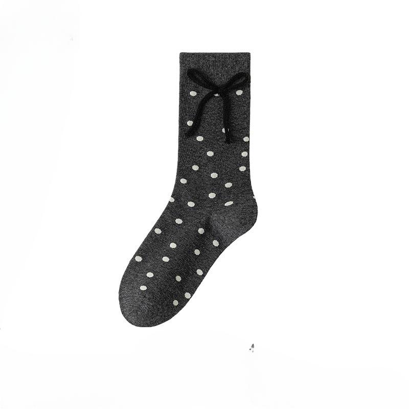 Female Autumn and Winter New Style Lace Bow Love Embroidery Sweat Breathable Boneless Cotton Socks