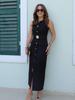 Женское sleeveless midi платье в европейском и американском стиле с поясом - Сексуальный круглый вырез для весны