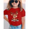Christmas Summer Fashion Girls' Short Sleeved T-shirt Pattern Printed Casual Versatile Top