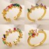 New Gold-plated Colored Zircon Ring Women's Hip-hop Style Love Ring Women's Jewelry Open Ring