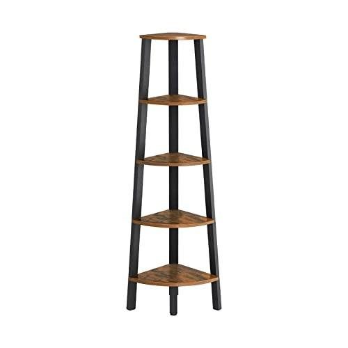 Угловая полка, 5-уровневый стеллаж с промышленной лестницей, складской стеллаж, с металлической рамой, для гостиной, дома, офиса, в стиле рустик, коричневый