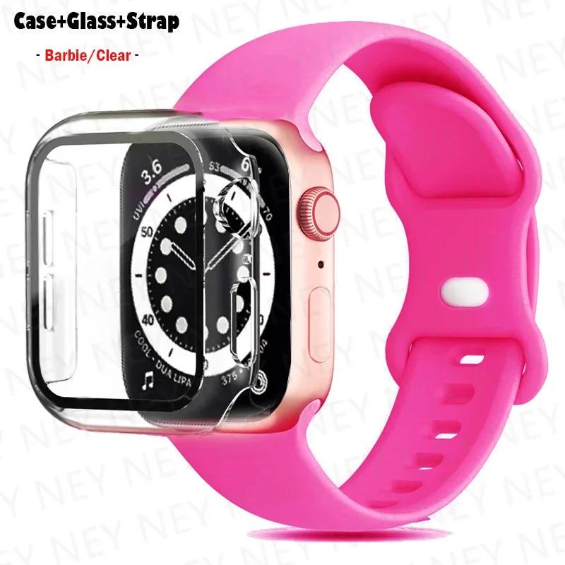 Glass+Case+Strap For Watch band 44mm 41mm 45mm 40mm 38mm 42mm Silicone bracelet iWatch serises 9 8 3 4 5 6 SE 7 watchbands