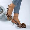 Sexy Big Flower Sling Back Pumps Women 2025 Summer Thin High Heels Shoes Women Leopard Pointed Toe Nightclub Shoes Size 35-43