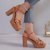 Summer Solid Color Open Toe Women's Sandals Casual Large Size Thick Heel One-line Buckle Strap Roman Women's High Heel Sandals