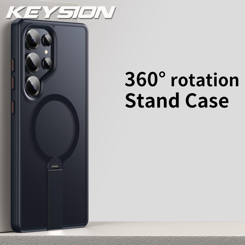 KEYSION 360 Скрытая Металлическая Подставка Магнитный Чехол для Magsafe для Samsung Galaxy S24 S25 Ultra S24+ S25+ Матовый Ударопрочный Чехол для Телефона