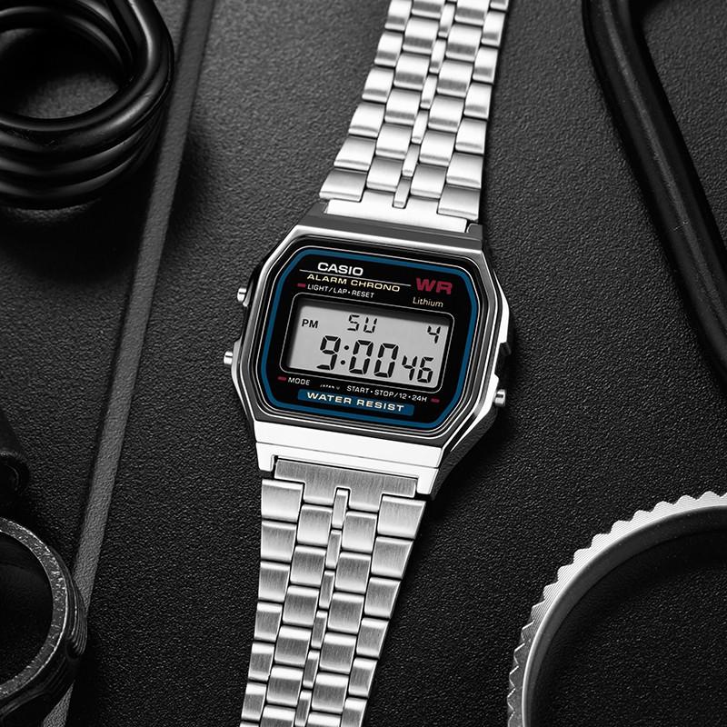 Casio Серия Часов - Квадратные Модные Классические Ретро Маленькие Квадратные Часы ЖК-дисплей Водонепроницаемые Кварцевый Механизм Ремешок из Нержавеющей Стали A168WG-9W&A159WA-N1