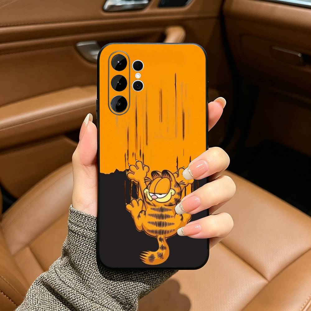 G-Garfield-Classic Cartoon Soft Silicone Case for Samsung S25, S24, S21, S22, S23, S30, Ultra, S20, Plus, FE, Lite-Black