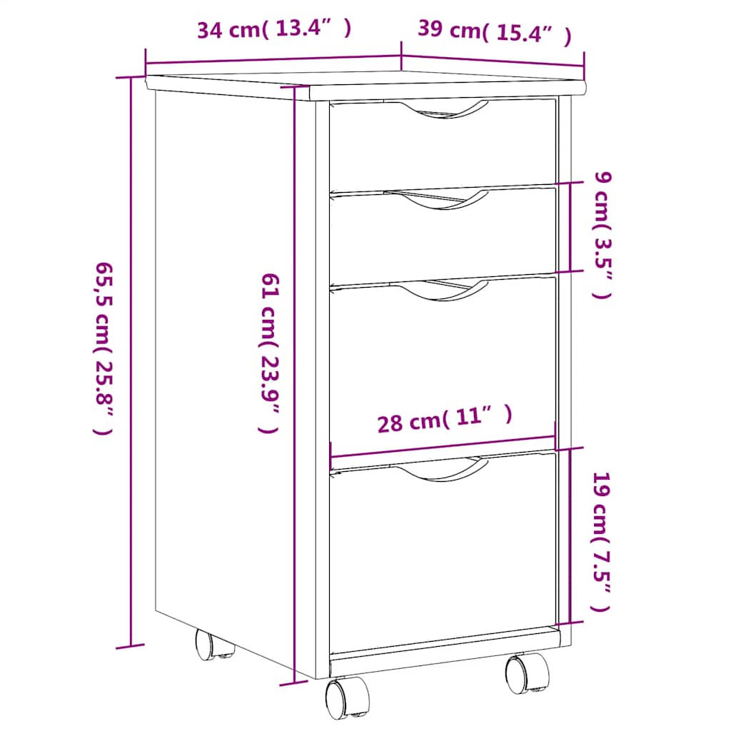 Mobile Drawer Cabinet MOSS Honey Brown Solid Pine Wood