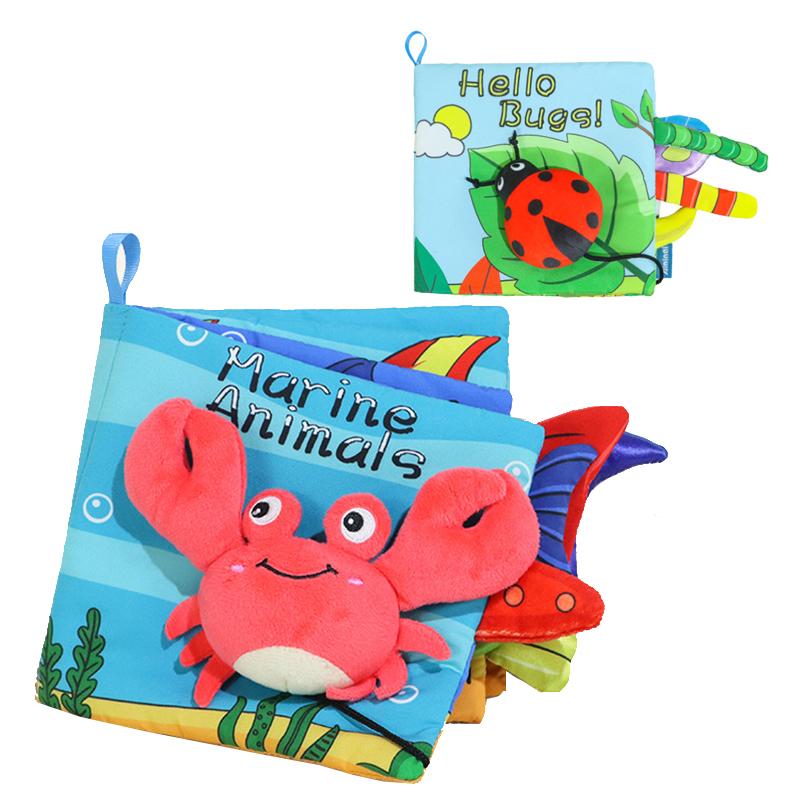 Soft Fabric Animal tails Cloth Book Bugs and Marine Animals Crab Health Baby Education Toy N074