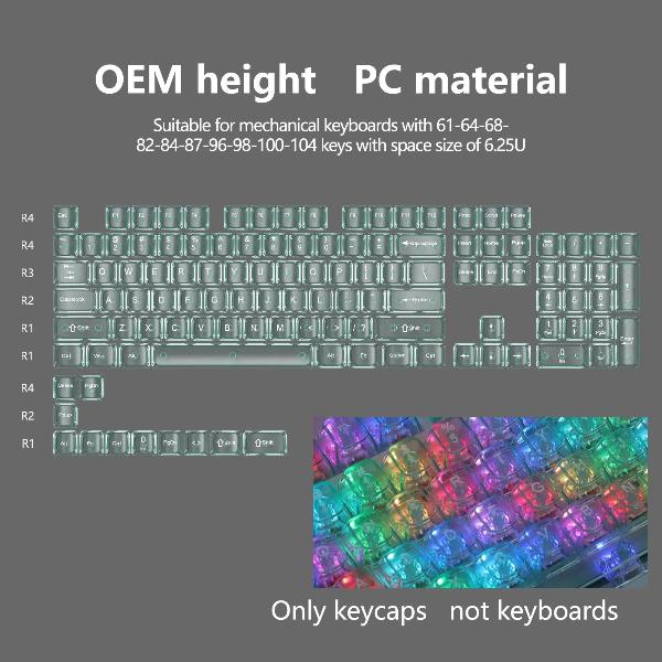 Xiaomi New 115 Key Translucent Keycaps PC PBT Keycaps Green Keycap MDA Profile for MX Switch Keycap for Mechanical Keyboard Game Keys