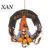 Halloween Wall Decoration Gnome Rattern Wreath, Handmade with Spider And Tinsel Accents, Door Wreath Hanging for Front Home Holiday Party Decor