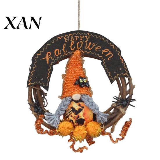 Halloween Wall Decoration Gnome Rattern Wreath, Handmade with Spider And Tinsel Accents, Door Wreath Hanging for Front Home Holiday Party Decor