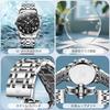 Mens Watch Silver Waterproof Analog Quartz Wristwatch Stainless Steel Large Date Black Dial Moon Swatch Olevs Men