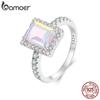 BAMOER 925 Sterling Silver Huge Butterfly Bowknot Ring Rainbow Rectangle Crystal Statement Rings Sweet Girl Birthday Party Gift