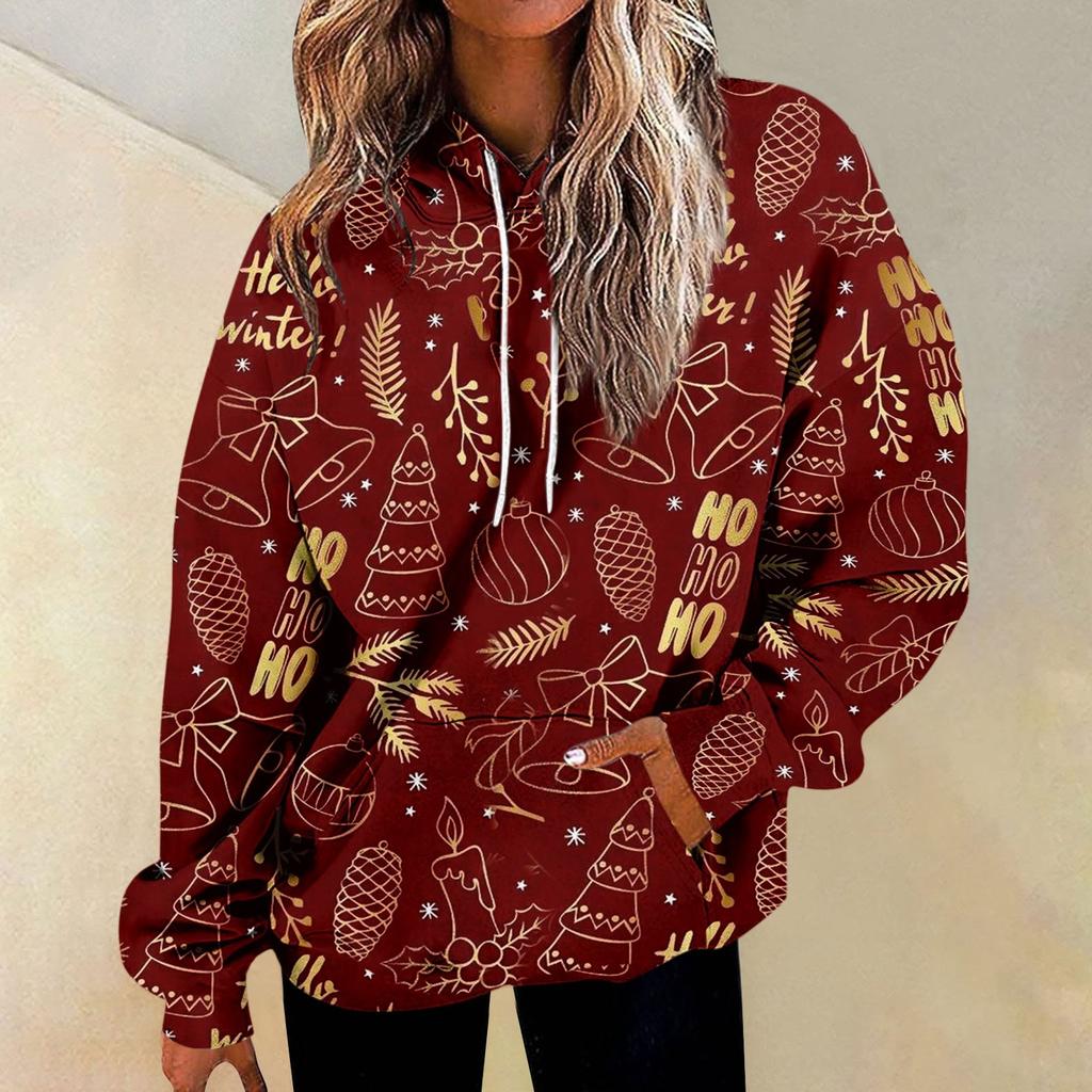 Женские повседневные модные рождественские пуловеры с длинными рукавами и принтом, толстовки с капюшоном