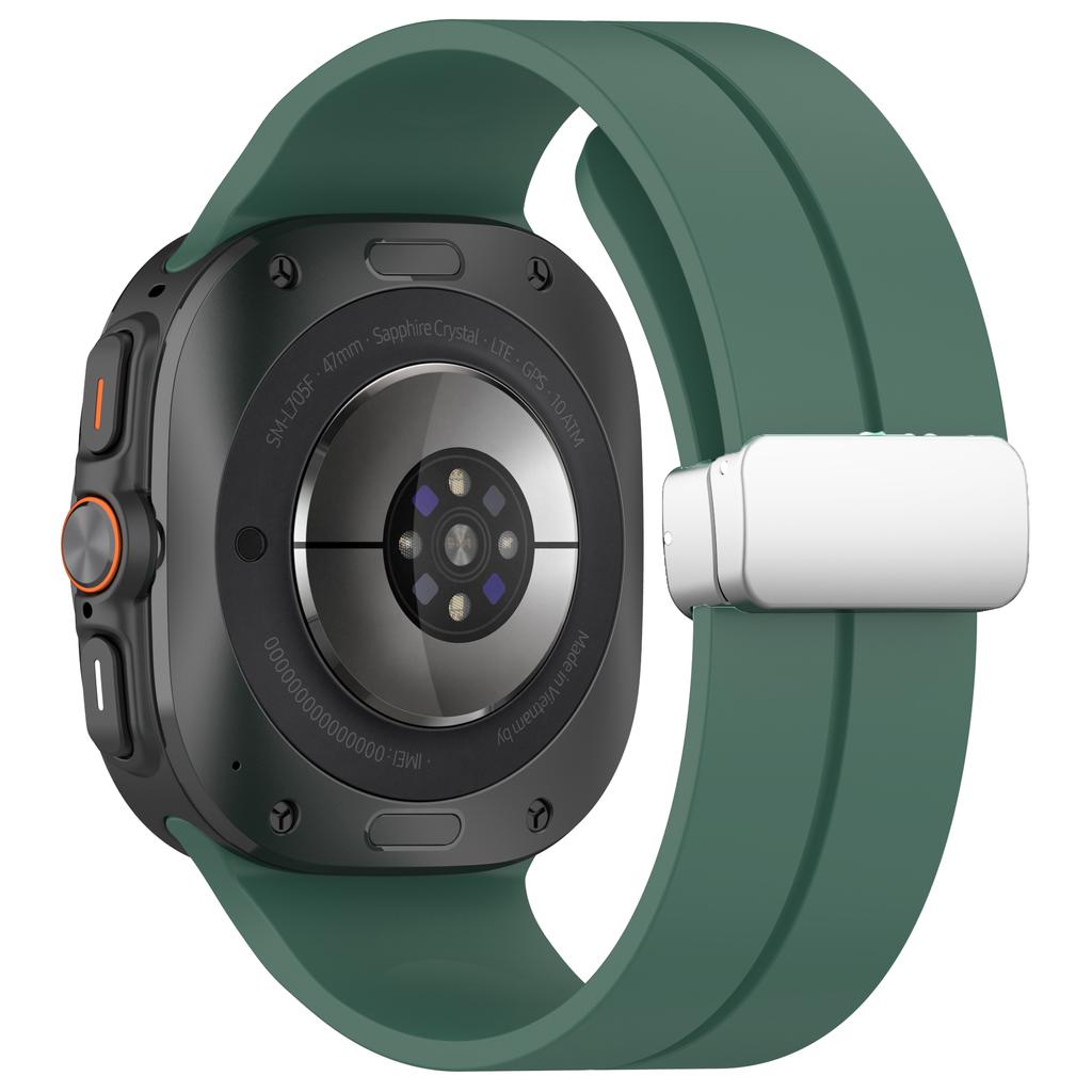 For Samsung Galaxy Watch Ultra 47mm Silicone Smartwatch Band Wrist Strap with Silver Magnetic Folding Buckle