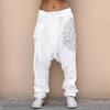 Men's Casual Elastic Waist Baggy Trousers Long Pants Harem Boho Low Rise Drop Crotch Retro Loose Print Trouser Men Clothing