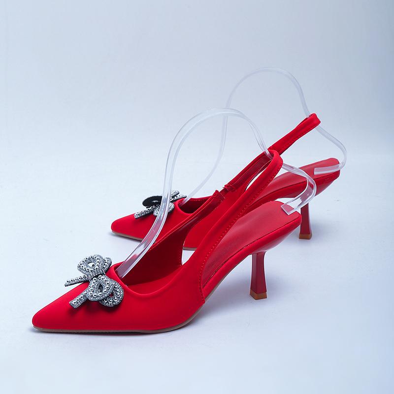 Fashion Summer New High Heels Women's Sexy Shiny Rhinestone Prom Stiletto Sandals Luxury Pointed Bow Wedding Transparent Slippers
