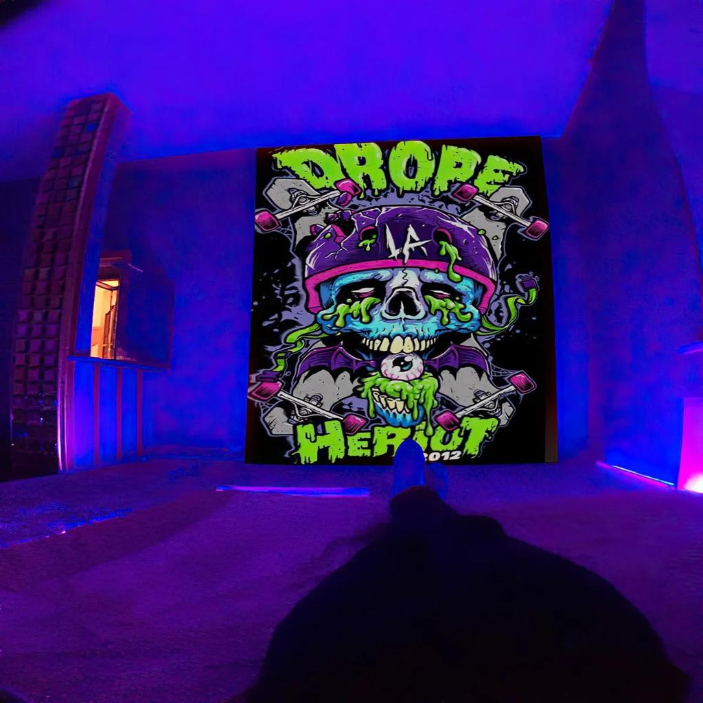 Флуоресцентный гобелен, УФ-реакция, психоделический череп, гриб, стена, хиппи, спальня, общежитие, украшение отдельной комнаты