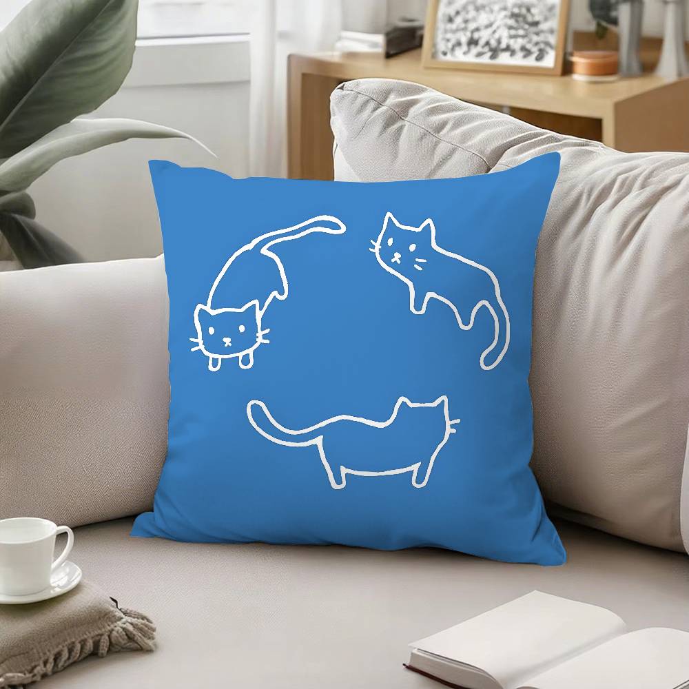 Blue Style Star Heart Cat Self Love Throw Pillow Covers Pattern Cushion Cover Suitable For Sofa Bedroom Car Pillow Cover